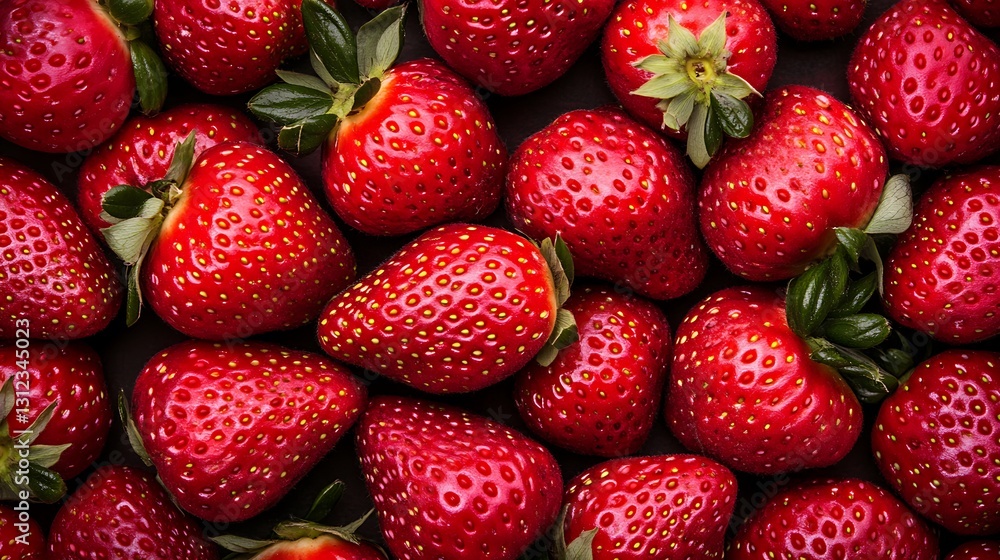 Ripe strawberries filling dark background for a texture, backdrop, or food advertisement Ripe strawberries filling dark background for a texture, backdrop, or food advertisement