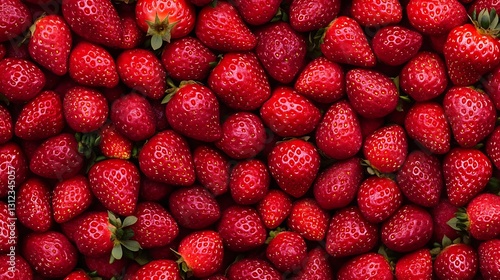 Ripe strawberries filling entire frame on flat surface, creating red background, for recipes or food ads
