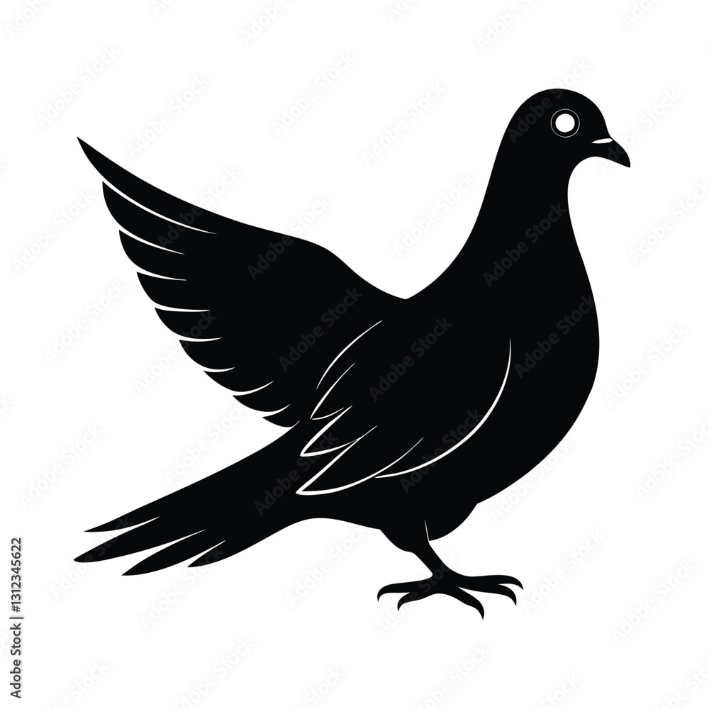 Dove Silhouette Vector Art Design, Black and White Dove Bird Vector Illustration Dove Silhouette Vector Art Design, Black and White Dove Bird Vector Illustration