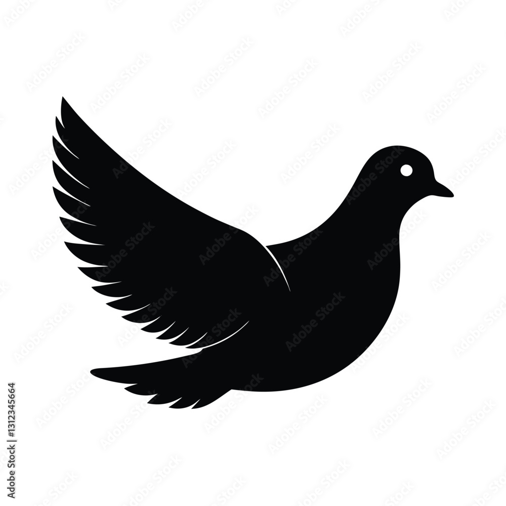 Dove Silhouette Vector Art Design, Black and White Dove Bird Vector Illustration Dove Silhouette Vector Art Design, Black and White Dove Bird Vector Illustration