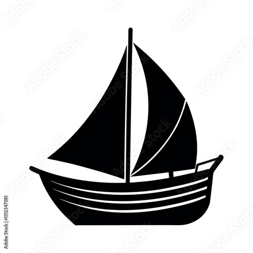 Unique Scow Boat Black Vector Illustration
