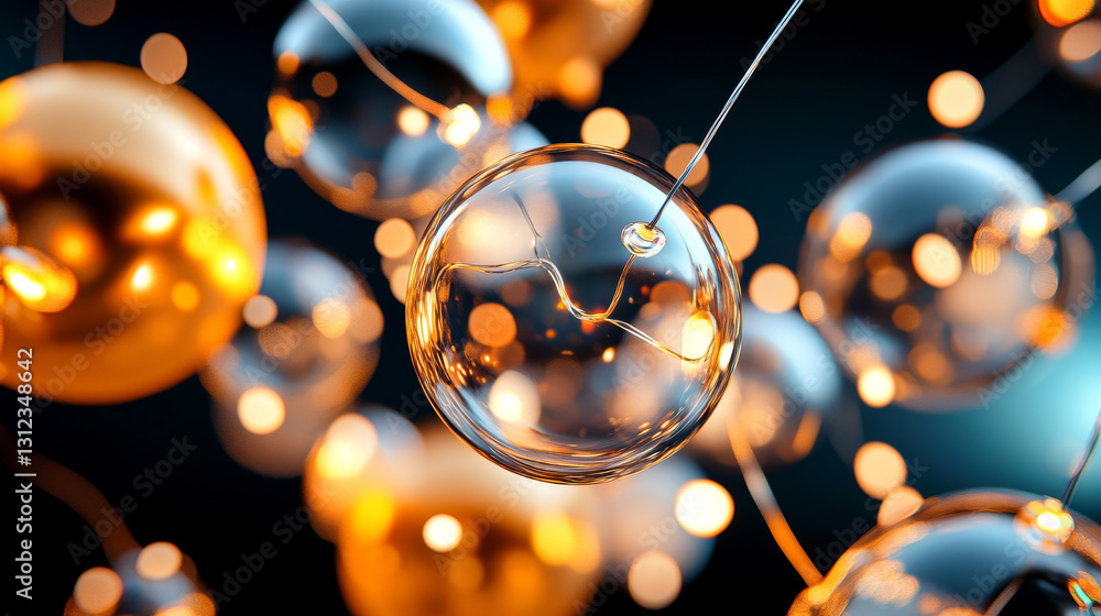 Abstract glowing spheres with warm light reflections create mesmerizing visual effect, enhancing atmosphere with sense of depth and elegance Abstract glowing spheres with warm light reflections create mesmerizing visual effect, enhancing atmosphere with sense of depth and elegance