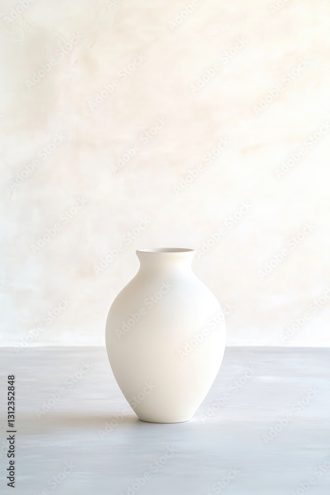 lone white ceramic vase centered on matte soft gray flat surface in stark spacious white room it emanates elegance lone white ceramic vase centered on matte soft gray flat surface in stark spacious white room it emanates elegance