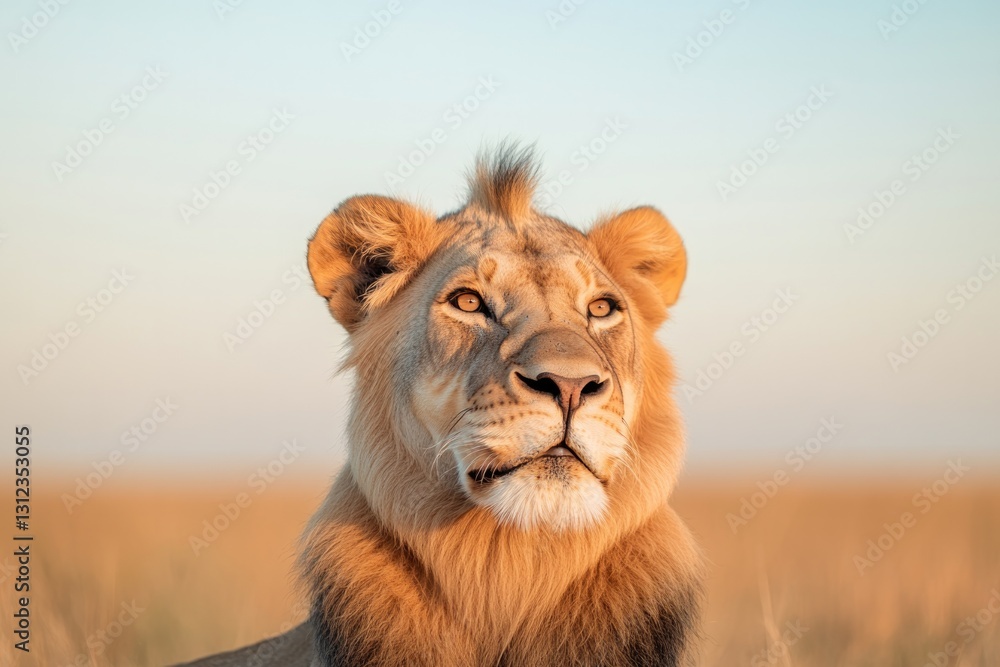 majestic lion lounging under golden sun in vast savannah with ample copy space for text majestic lion lounging under golden sun in vast savannah with ample copy space for text
