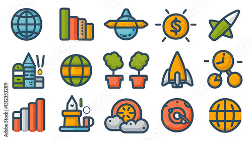 Business Growth & Environmental Sustainability Icon Set