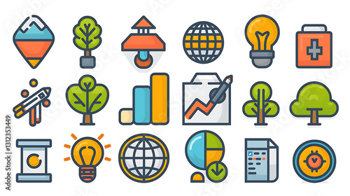 Business Growth & Environmental Sustainability Icon Set