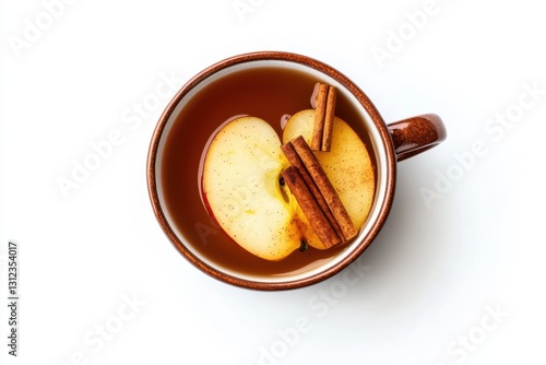 Cinnamon Hot Apple Toddy on white background, warm winter drink concept