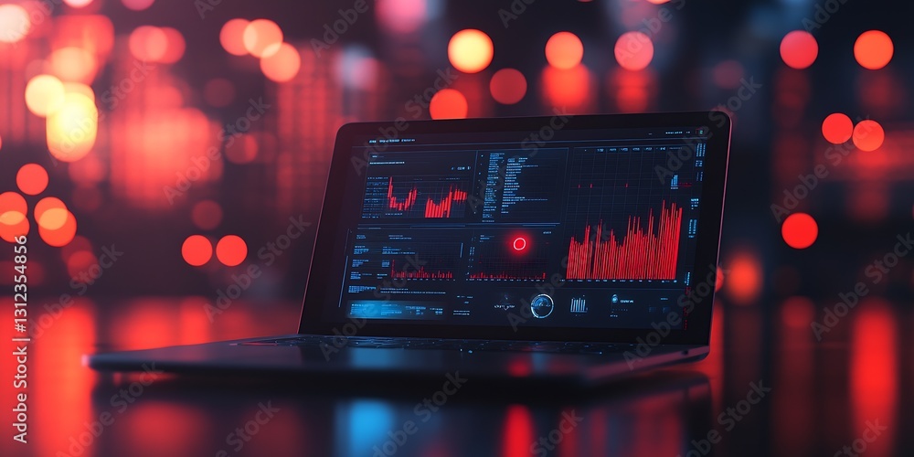 Close-up of an advanced analytics dashboard on a laptop showing colorful graphs and performance insights : Generative AI Close-up of an advanced analytics dashboard on a laptop showing colorful graphs and performance insights : Generative AI