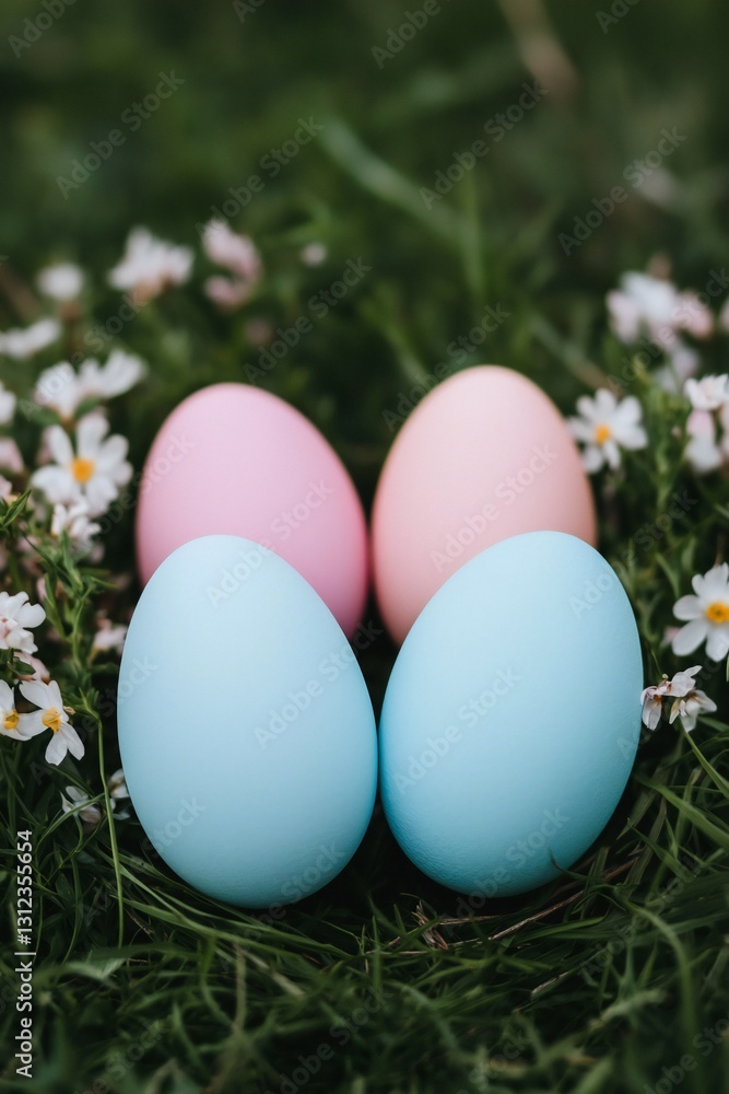 Easter Holiday, Easter Concept, Pastel Easter Eggs Nestled in Spring Grass with Daisies Festive Holiday Image Easter Holiday, Easter Concept, Pastel Easter Eggs Nestled in Spring Grass with Daisies Festive Holiday Image