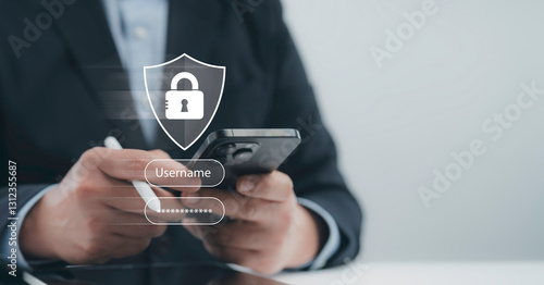 Quadro em tela Security login password authentication concept with a businessman using a smartphone