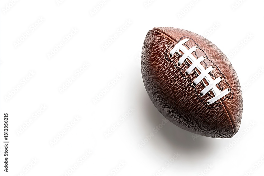 A stylish football angled on a white background emphasizing its textured exterior and unique design : Generative AI A stylish football angled on a white background emphasizing its textured exterior and unique design : Generative AI