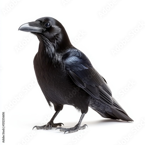 Black Raven Bird Portrait on White Background Studio Photography