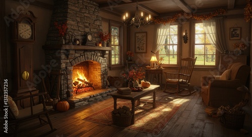Wallpaper Mural Cozy Living Room with Fireplace Scene During Autumn Season Torontodigital.ca