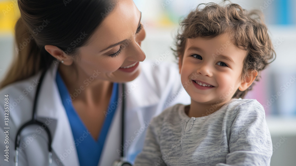 Pediatrician Comforting a Child During a Check-Up in a Bright and Welcoming Pediatric Clinic Pediatrician Comforting a Child During a Check-Up in a Bright and Welcoming Pediatric Clinic