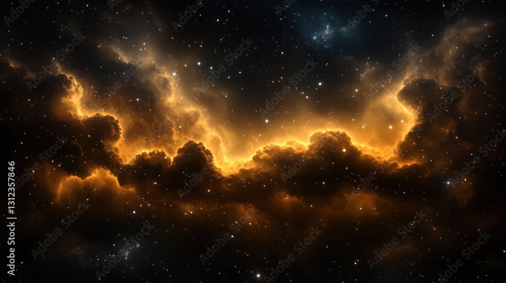 Fototapeta premium Cosmic Nebula: Golden Hues in the Infinite Void