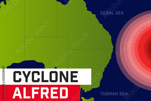 Cyclone Alfred tracking off the coast of Australia, threatening coastal regions of the continent, path forecast.