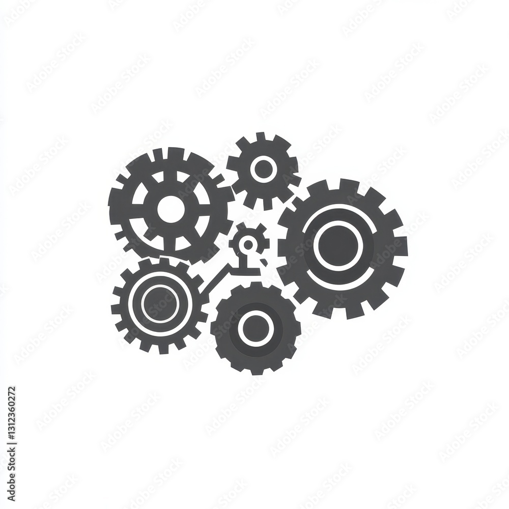 Grey Interlocking Gears Mechanism on White Background Grey Interlocking Gears Mechanism on White Background
