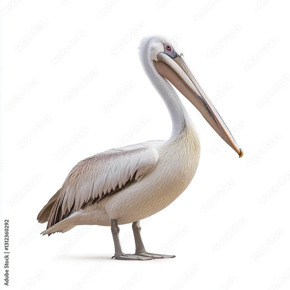 Grey Pelican Profile View on White Background Grey Pelican Profile View on White Background