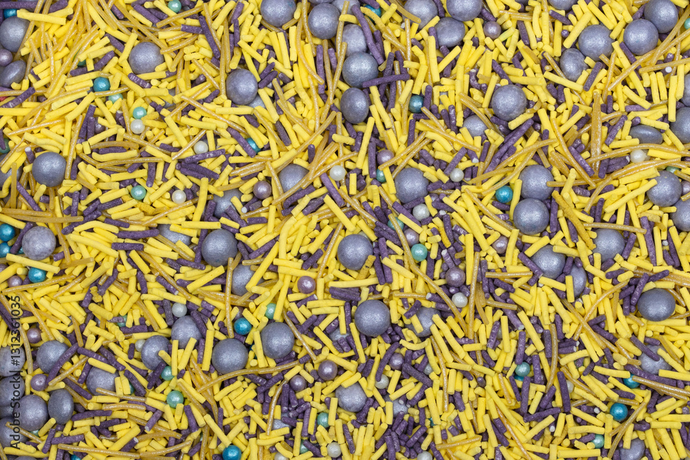 Yellow Jimmies and Silver Dragées Sprinkles Background - Vibrant Baking Decoration Texture for Cake Photography with Metallic Pearls and Colorful Confectionery Mix Yellow Jimmies and Silver Dragées Sprinkles Background - Vibrant Baking Decoration Texture for Cake Photography with Metallic Pearls and Colorful Confectionery Mix