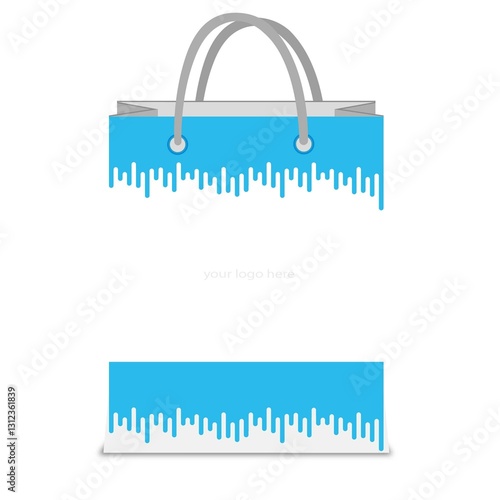 Minimalist Shopping Bag Vector | Retail Paper Bag Icon for E-commerce and Branding | Paste on your own logo | blue color  | good design 