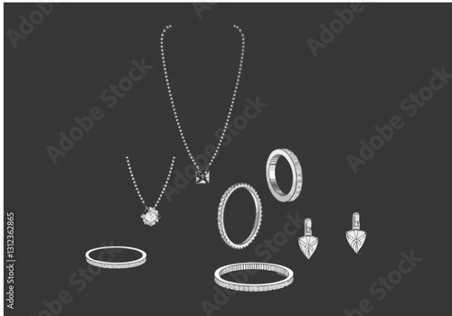 Minimalist Jewelry Vector Set Necklaces Rings EPS