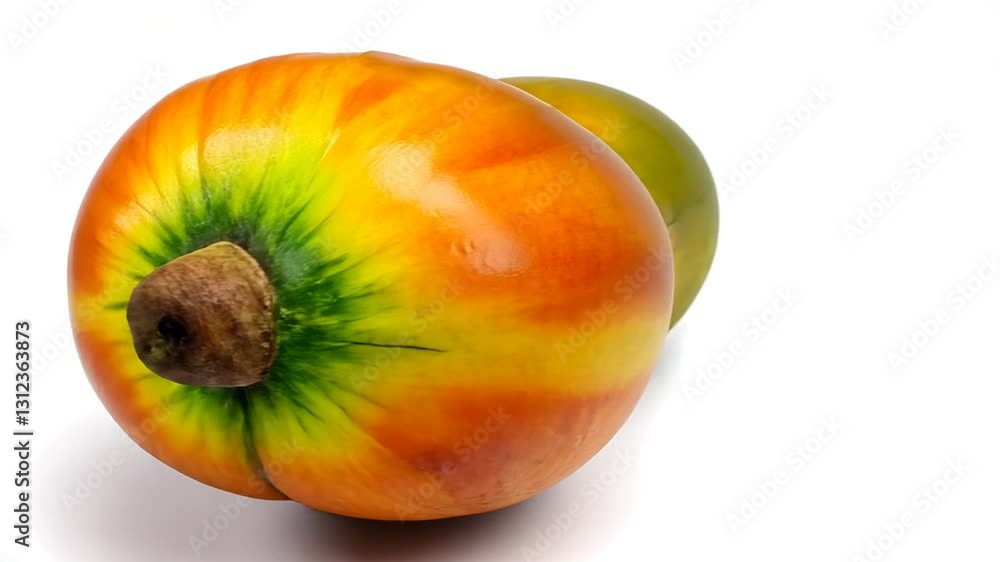 Vibrant Orange and Yellow Pepino Melon on White Background Vibrant Orange and Yellow Pepino Melon on White Background