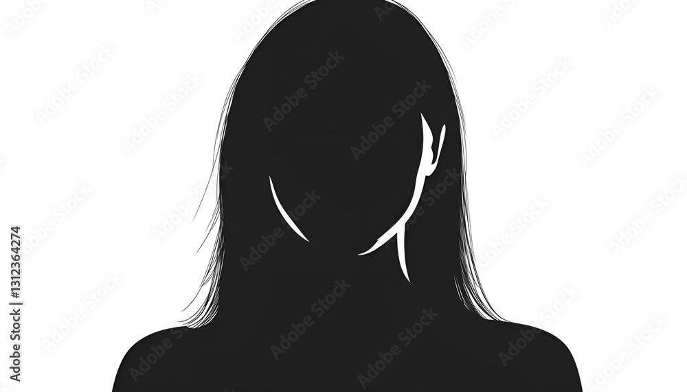 Anonymous person. Shaded portrait of woman on white background Anonymous person. Shaded portrait of woman on white background