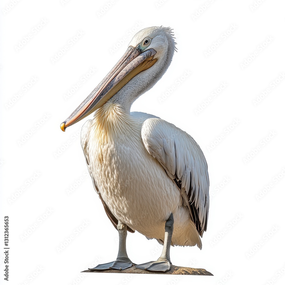 White Pelican Bird Portrait Against White Background White Pelican Bird Portrait Against White Background