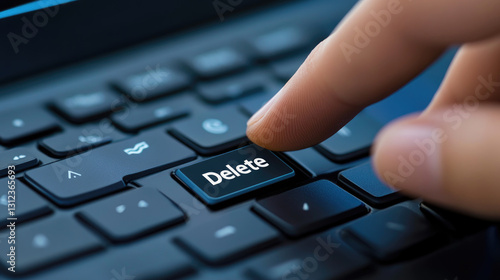 Deleting Data Finger Pressing Delete Key on Laptop Keyboard