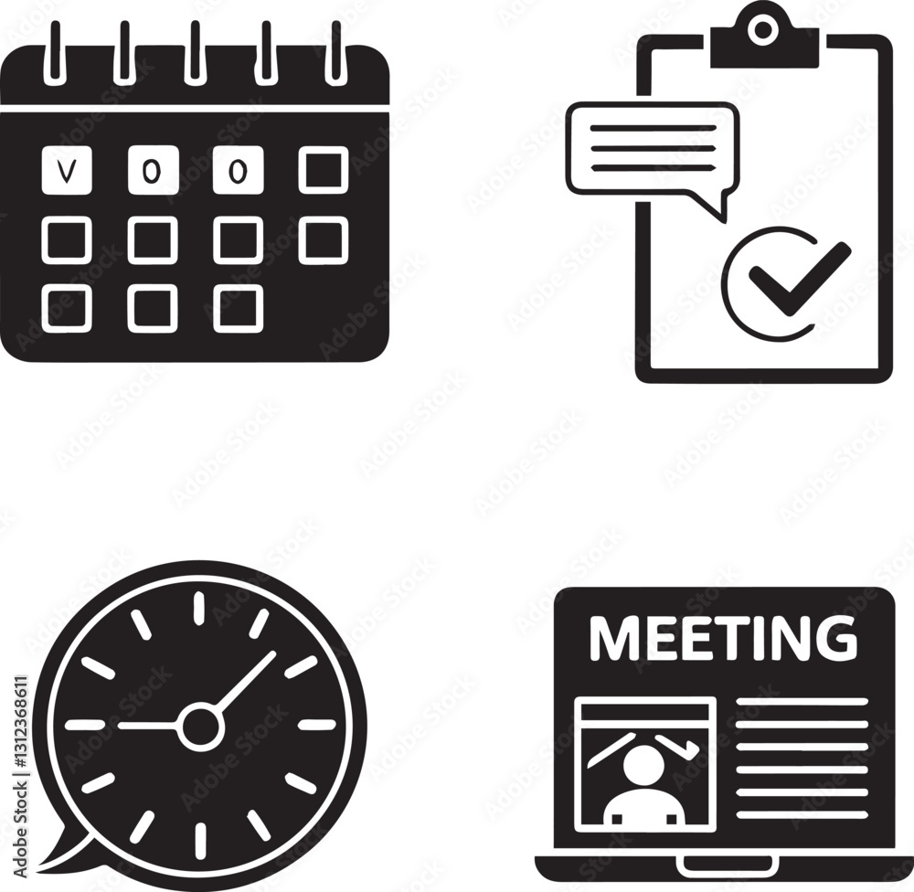 set of meeting related black icons edirable stroke vector set of meeting related black icons edirable stroke vector