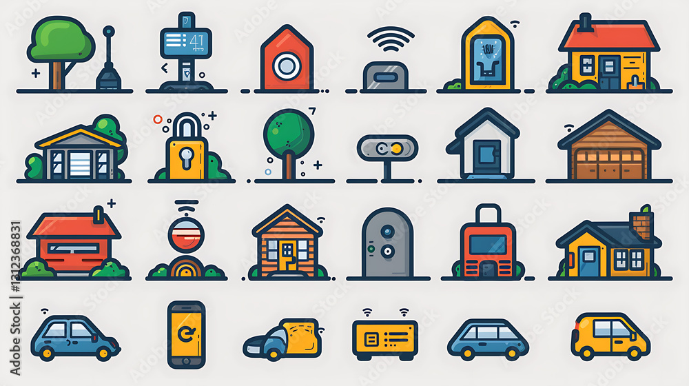 Obraz premium Smart Home & Security Icon Set – Modern Technology & Automation