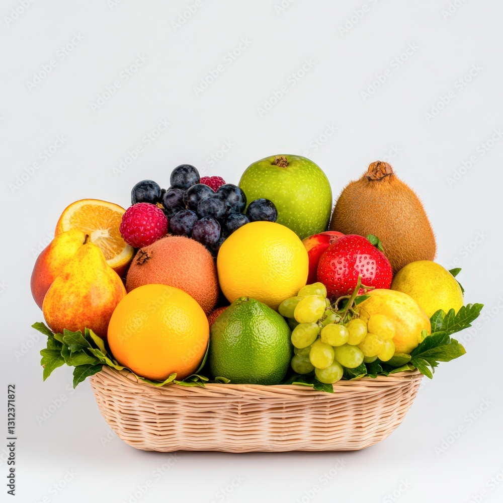 A vibrant assortment of fresh fruits displayed in a wicker basket, ideal for healthy lifestyle promotions, recipes, or meal planning content, This visually appealing image emphasizes nutrition, A vibrant assortment of fresh fruits displayed in a wicker basket, ideal for healthy lifestyle promotions, recipes, or meal planning content, This visually appealing image emphasizes nutrition,