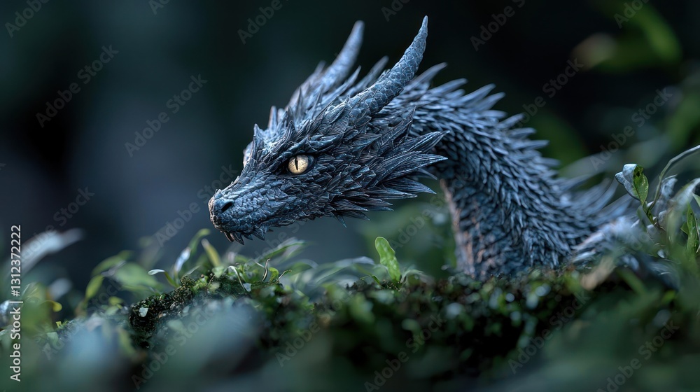 Blue Dragon in Forest Setting Blue Dragon in Forest Setting