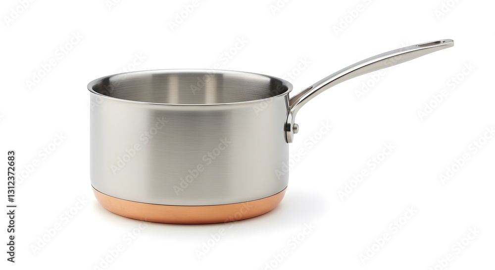 Empty Stainless Steel Saucepan with Copper Bottom on White Background Empty Stainless Steel Saucepan with Copper Bottom on White Background