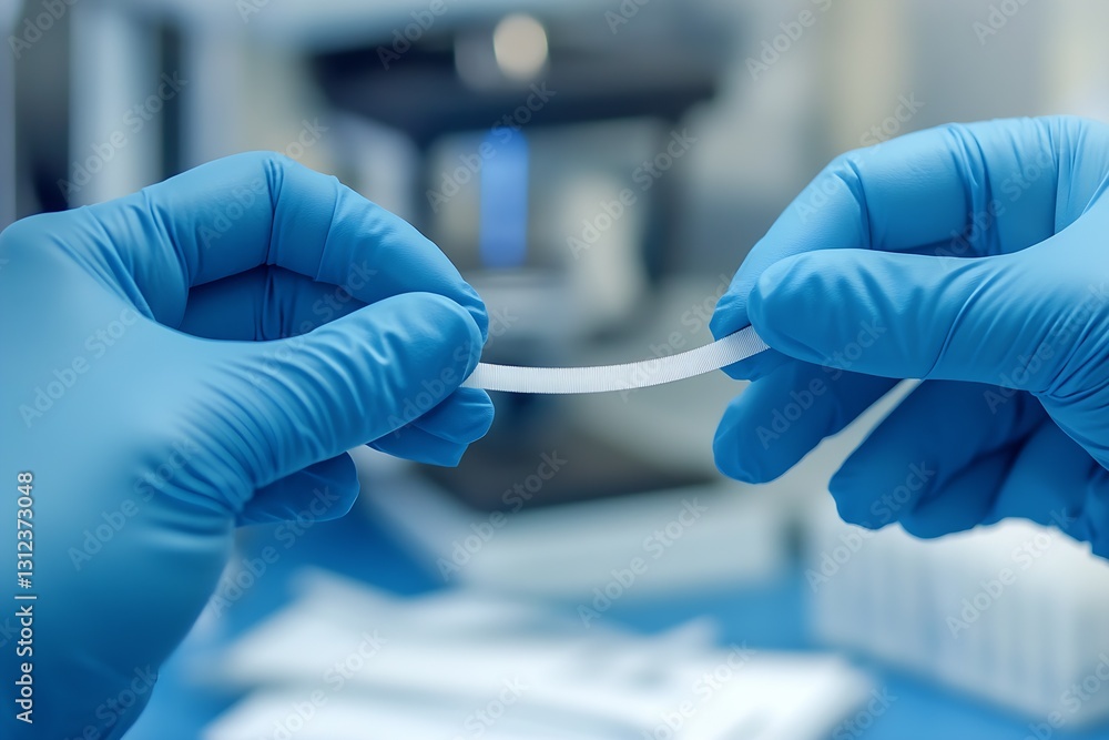 Healthcare worker in blue protective gloves manipulating test strips in a laboratory environment : Generative AI Healthcare worker in blue protective gloves manipulating test strips in a laboratory environment : Generative AI