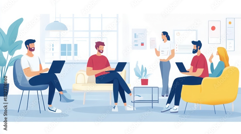 Obraz premium Diverse team collaboration in modern office workspace fostering creativity and communication