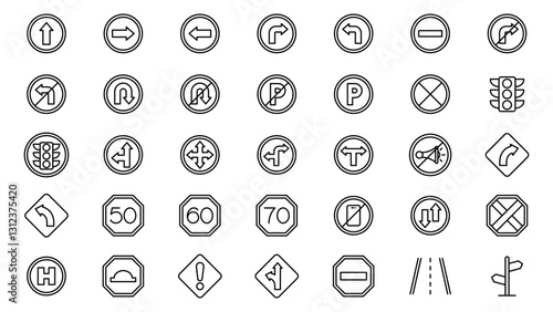 traffic signs icons collection vector design in trendy style with editable strokes