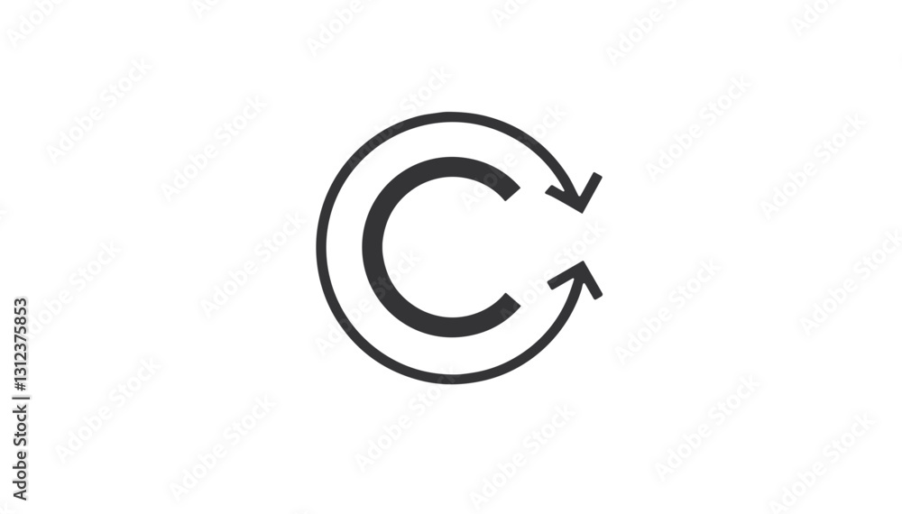Copyright symbol with circular arrows in flat design. Copyright symbol with circular arrows in flat design.