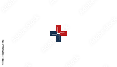 Abstract medical cross logo in red and blue.