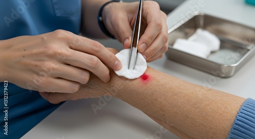 Wound Care: A Nurse Tenderly Cleaning a Minor Injury