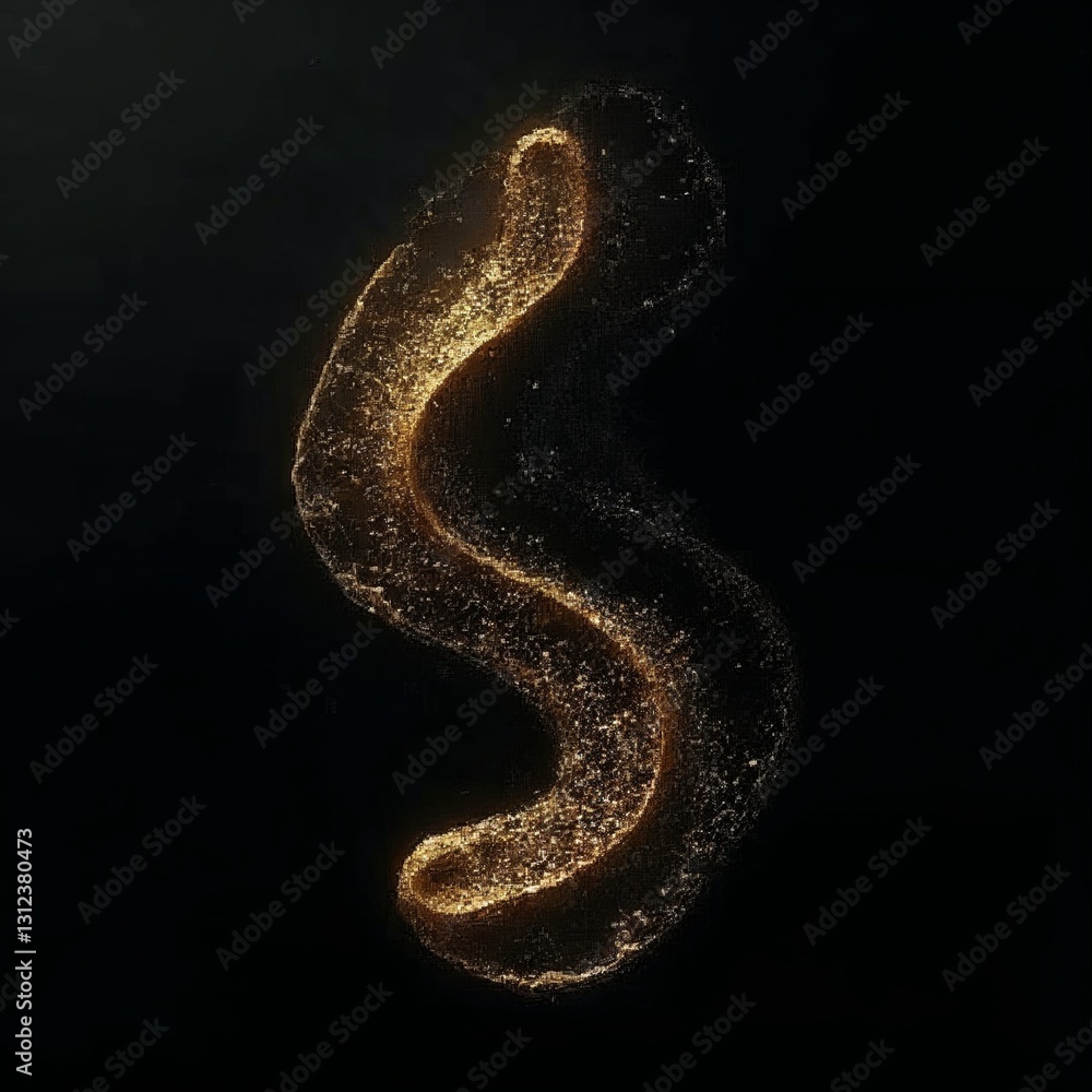 Abstract golden wave shape on black background showcasing elegance and movement Abstract golden wave shape on black background showcasing elegance and movement