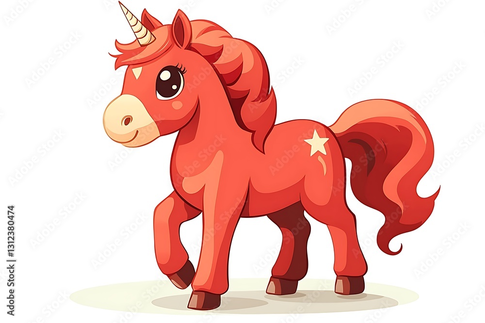 Red Unicorn Posing on White Background Red Unicorn Posing on White Background