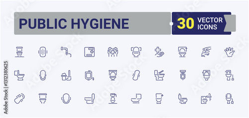 Public Hygiene simple icon. Contains linear outline icons like bath, sanitary, toilet, tub, hand and more. Simple line vector. Minimalistic icons.