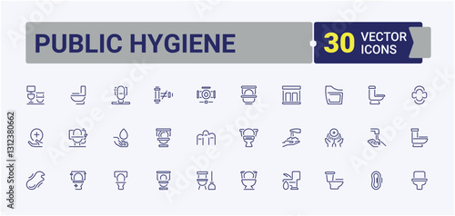 Public Hygiene simple icon. Contains linear outline icons like bath, sanitary, toilet, tub, hand and more. Simple line vector. Minimalistic icons.