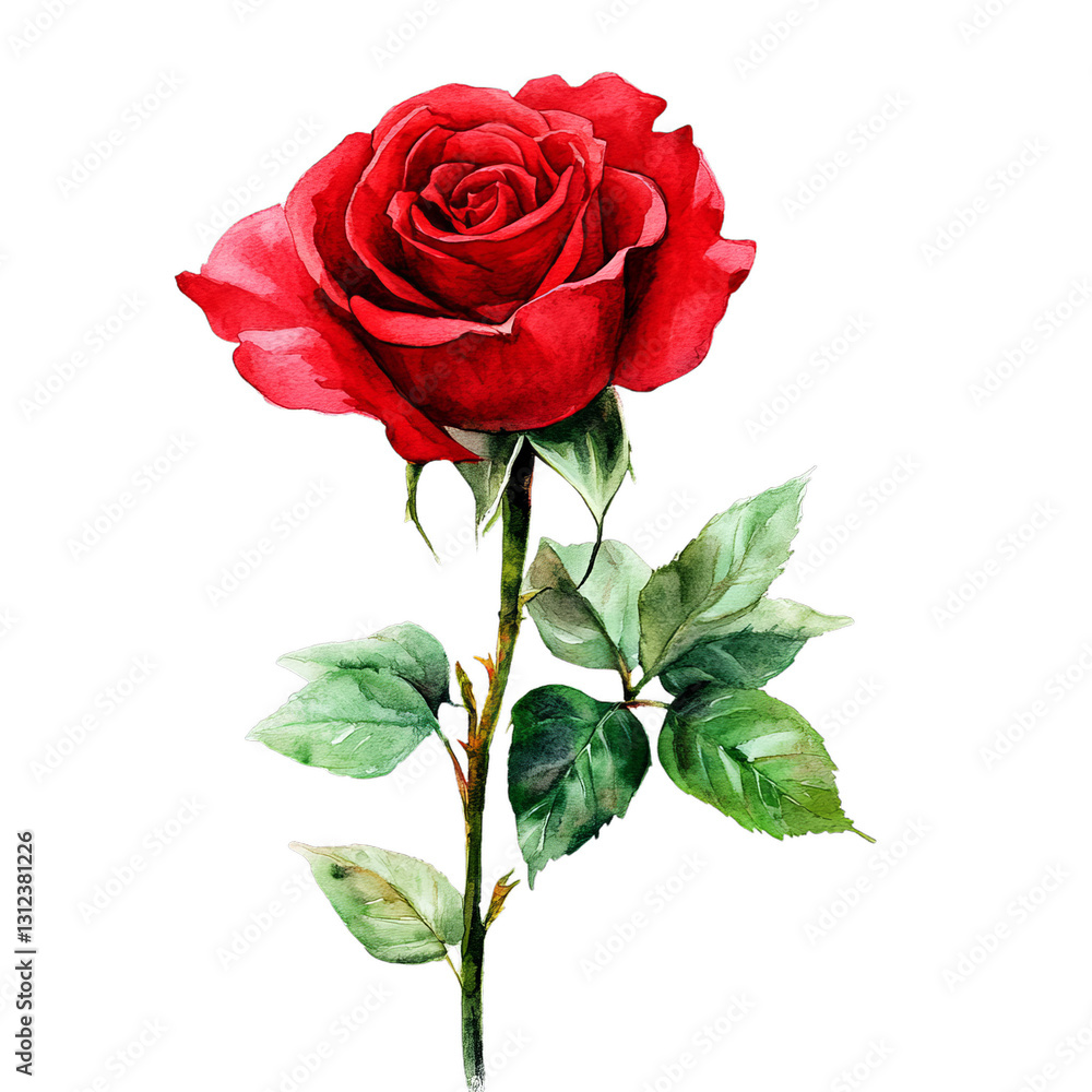 Red rose isolated on transparent background, PNG file, single red rose Red rose isolated on transparent background, PNG file, single red rose