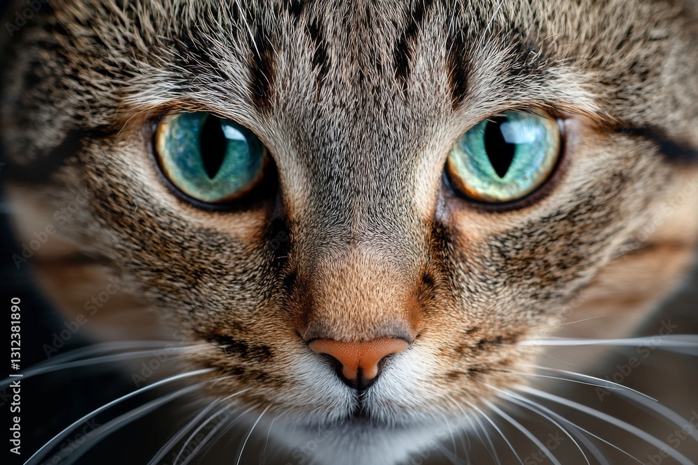 Close-up of a cat's face showcasing its striking green eyes and whiskers Close-up of a cat's face showcasing its striking green eyes and whiskers