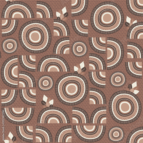 Boho mocha mousse brown African cropped mandalas Pattern, bohemian geometrics in neutral monochrome brown circles seamless background.
