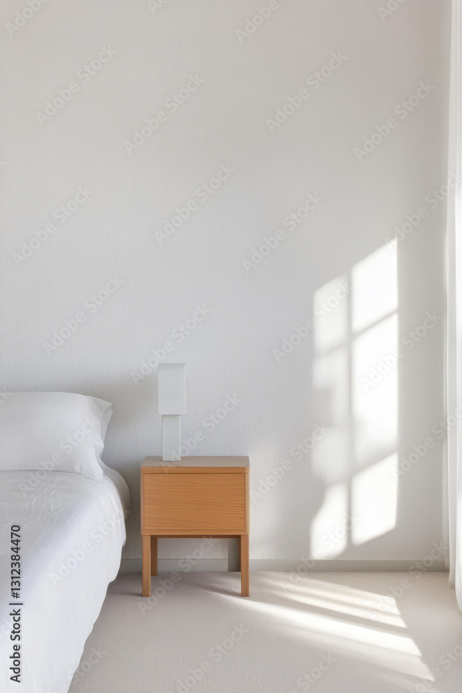 Fototapeta premium Bright and spacious bedroom with minimalist decor and natural light during the day