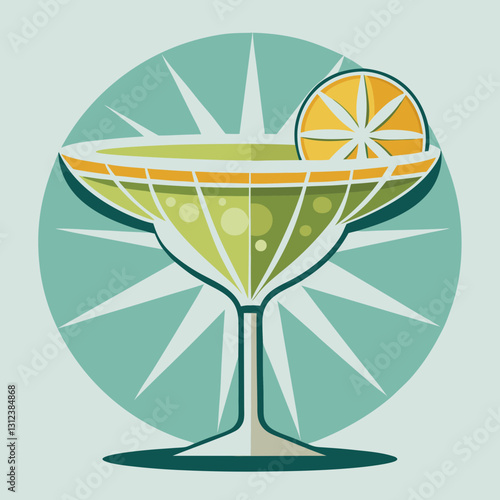 Margarita cocktail glass illustration with citrus garnish