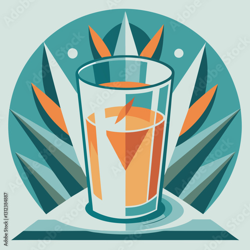 Fresh orange juice glass illustration with tropical design